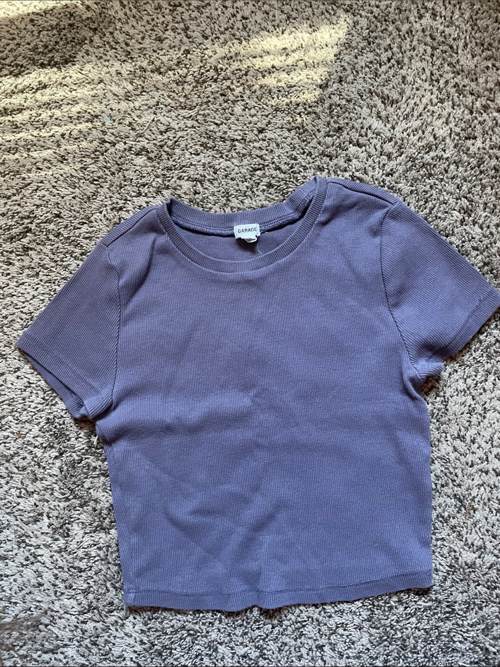 Garage Short Sleeve Ribbed Crop Top - purple